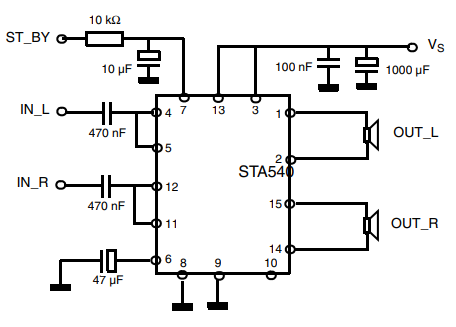 circuito típico STA540 modo BTL